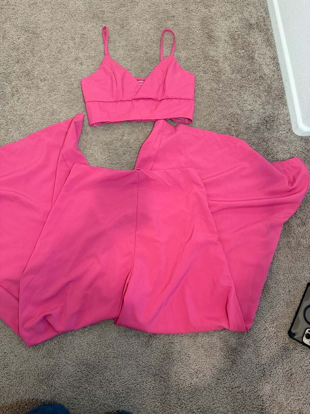 Hot Pink Crop Top And Pants Set ( 0003)